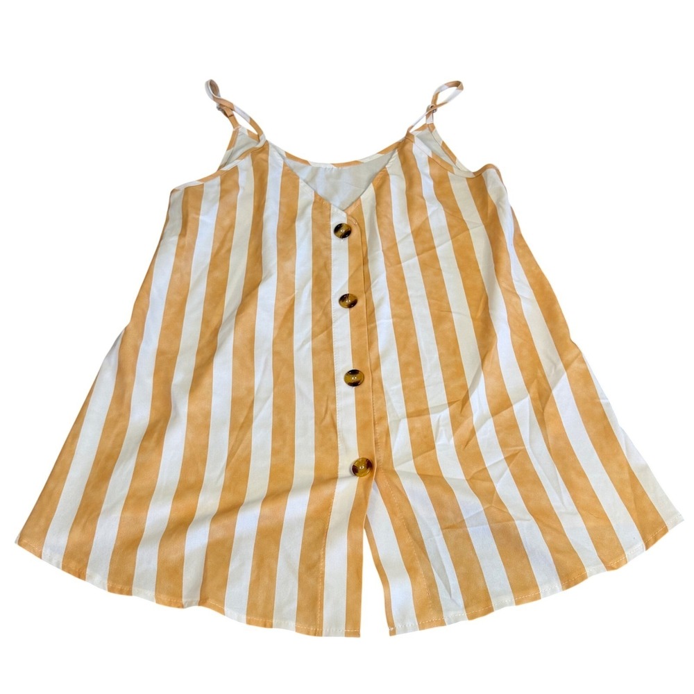 Orange White Striped V-Neck Camisole Button Front Spaghetti Strap Tank Top